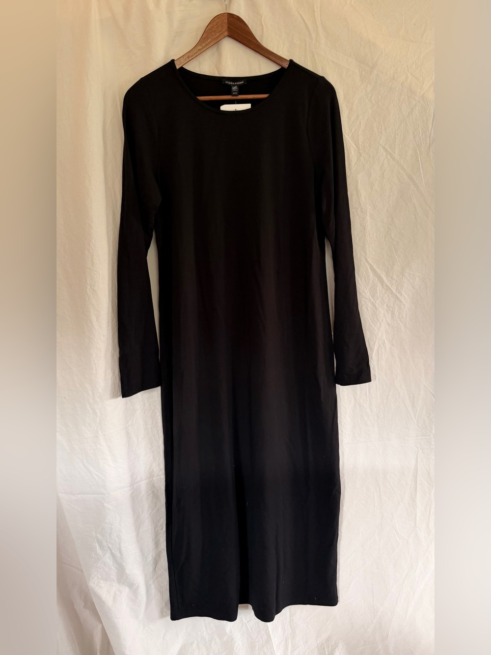 NWT Eileen Fisher Jewel Neck Slim Dress XS Black Long Sleeve Maxi